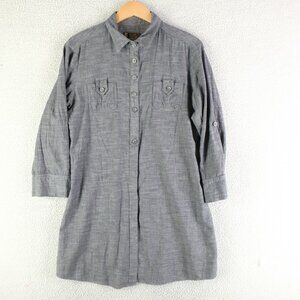 Fei Tunic Womens Medium Gray Chambray Shirt Dress Front Pocket Lightweight
